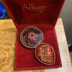 AKR designer Czech glass and druzy bronze pendant/brooch